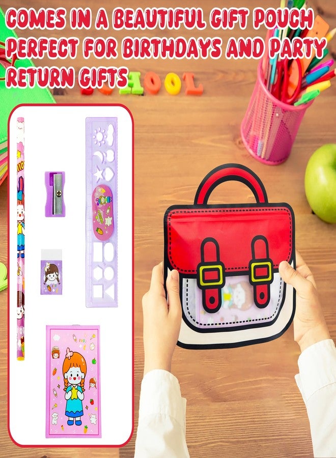 في جراسب مجموعة أدوات مكتبية للأطفال من VGRASSP مكونة من 5 قطع مع حقيبة يد مزودة بسحاب، قلم رصاص، ممحاة، مبراة، مسطرة، ودفتر ملاحظات - هدية عيد ميلاد - متعددة الألوان (عبوة من 12 قطعة) - Image 3